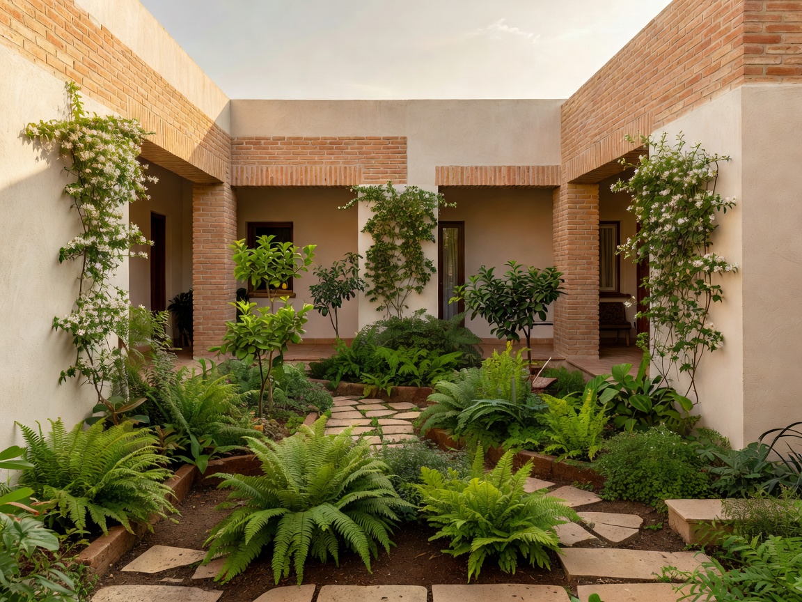 Compact courtyard house with an inward-facing arrangement around a planted garden